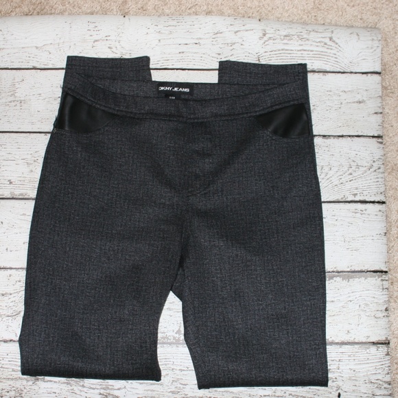 DKNY Heather Grey Leggings with faux leather - Picture 4 of 7